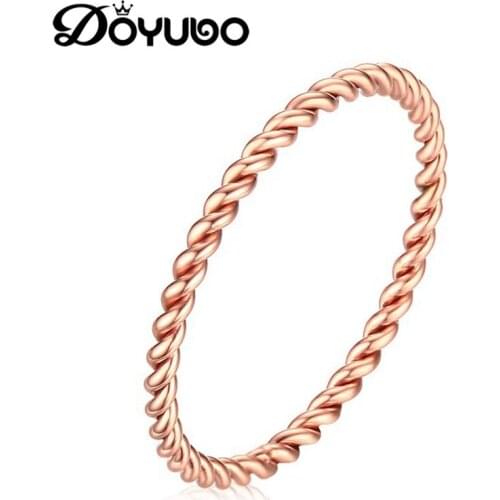 DOYUBO Simple Business Style Rose Gold Rings For Women 316L Stainless Steel Female Rings For Party New Metal Rings Jewelry DE040