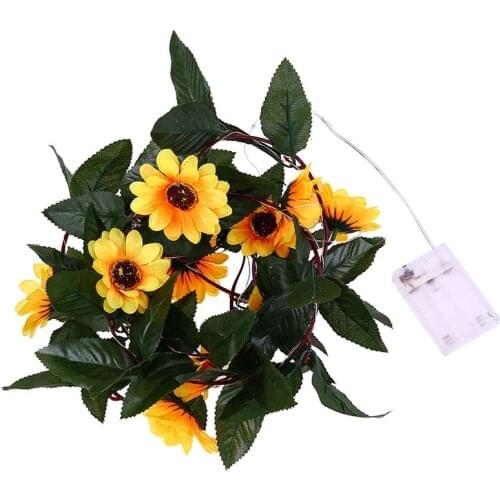 Batteries Powered 30 LED Silver String Fairy Lights with Sunflowers and Timer Function, Warm White