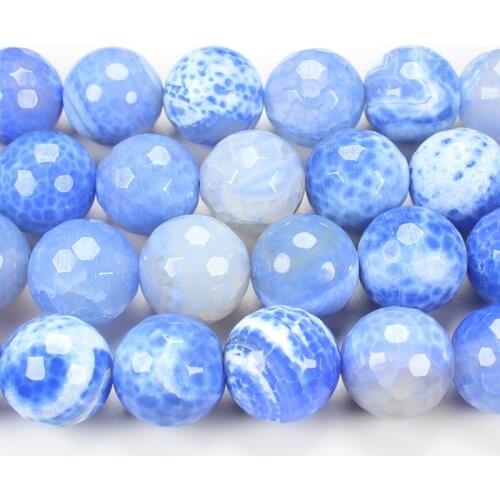 Faceted Blue Crackle Agates 6-12mm Round Beads 14inch ,Wholesale For DIY Jewellery Free Shipping