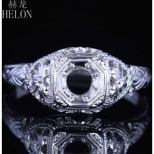 HELON Sterling Silver 925 Women Ring Fit Round 4mm Women Vintage Antique Fine Jewelry Engagement Wedding Semi Mount Ring Setting
