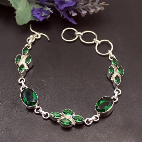 Hermosa Dashing Gentle GreenTopaz Chain Links Bracelet For Women 8.25 Inch A198