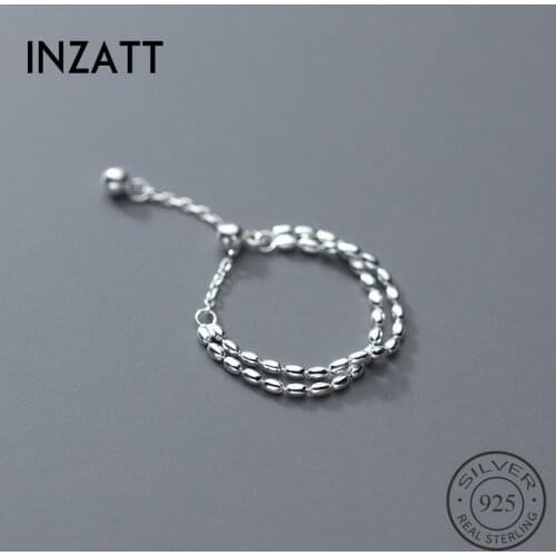 INZATT Real 925 Sterling Silver Chain Bead Moon Geometric Adjustable Ring For Charming Women Party Fine Jewelry Punk Accessories