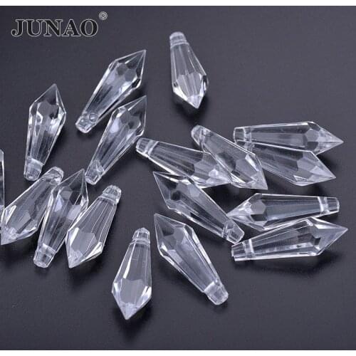 JUNAO 10x30mm Clear Crystal Icicle Rhinestones Pendant Acrylic Crystal for Chandelier Home Decoration Lamp Prism Hanging Drops