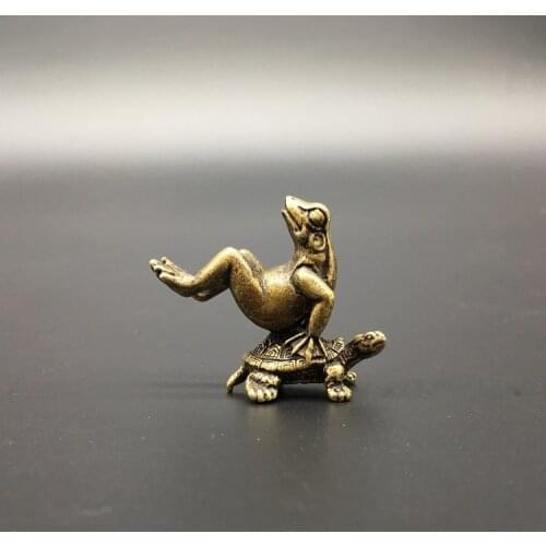 Collection Chinese Brass Carved Animal Frog And Turtle Tea Pet Exquisite Small Statues