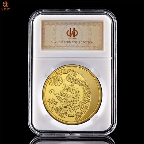 Chinese Zodiac Dragon Ancient Legend Animal Russian Style Gold Plated Collectibles Coin Value With PCCB Holder