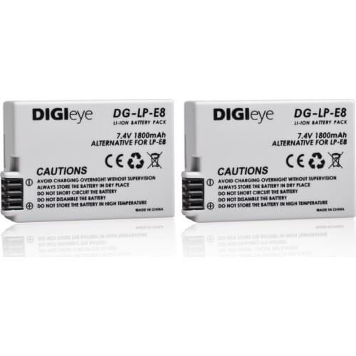 LP-E8 LP E8 Battery 2 Pack Compatible with Rebel T2i, T3i, T4i, T5i, 550D, 600D, 650D, 700D, Kiss X4, X5, X6, LC-E8EK