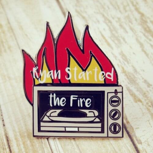 Ryan Started the Fire Dunder Mifflin Brooch Pins Enamel Metal Badges Lapel Pin Brooches Jackets Fashion Jewelry Accessories