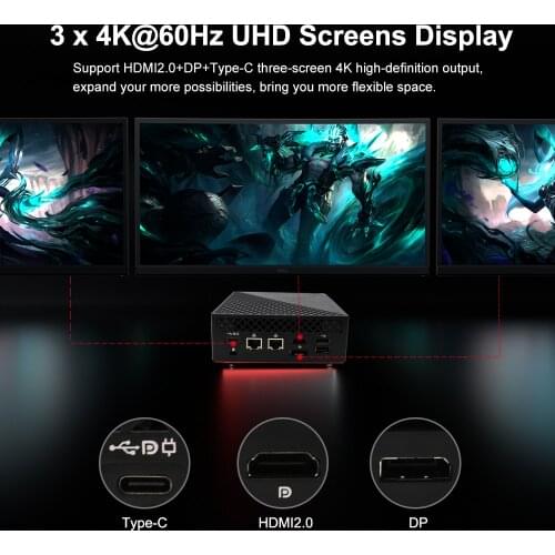 Eglobal AMD Mini PC Ryzen5 4500U 64GB RAM NVMe SSD 2LAN Desktop Gaming Computer 4K HTPC Windows 11 TPM2.0 HD DP TYPE-C 3 display