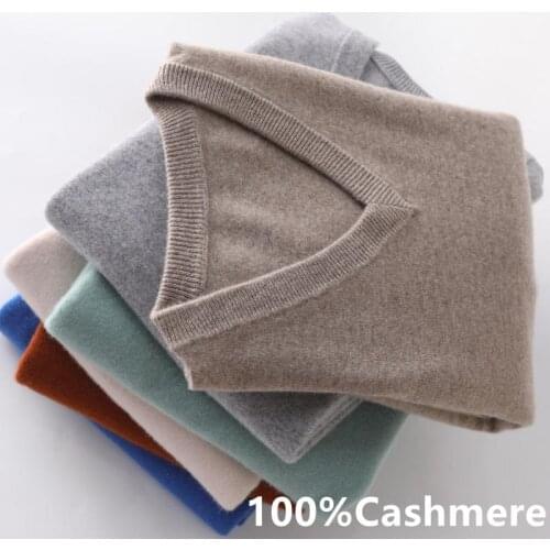 100% Cashmere Sweater Men Classic V-Neck Pullover 2021 Autumn Winter Warm Mens Clothing Jumper Jersey Rope Hombre Pull Homme