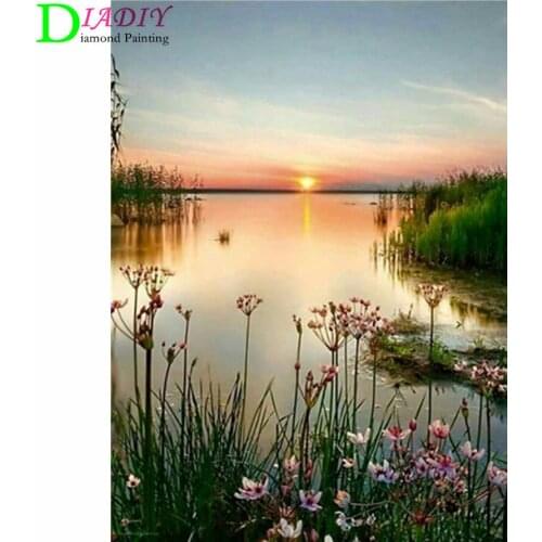 5D DIY Diamond Painting Landscape Sunset Sea Kit Full Drill Square Embroidery Mosaic Art Picture of Rhinestones Home Decor Gift