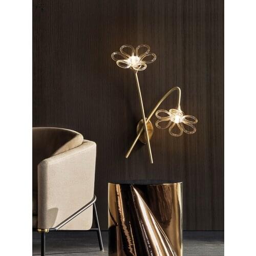 Italian Design Bedside Copper Glass Wall Lamp Luxury Decorative Flower Indoor Lighting for Living Room Stairs Aisle Corridor Bar
