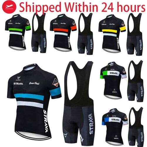 2021 New STRAVA Summer Cycling Jersey Set Breathable Team Racing Sport Bicycle Jersey Mens Cycling Clothing Short Bike Jersey