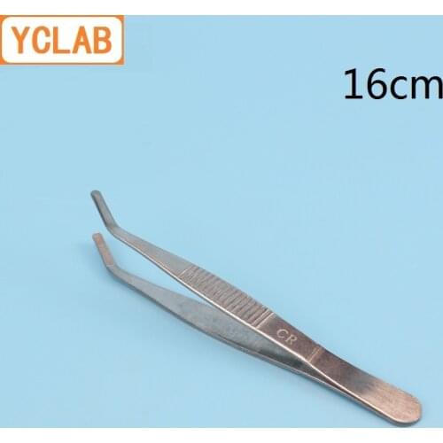 YCLAB 16cm Elbow Tweezers Stainless Steel Plier Carbon Steel Round Head with Teeth Laboratory Medical Household Dressing