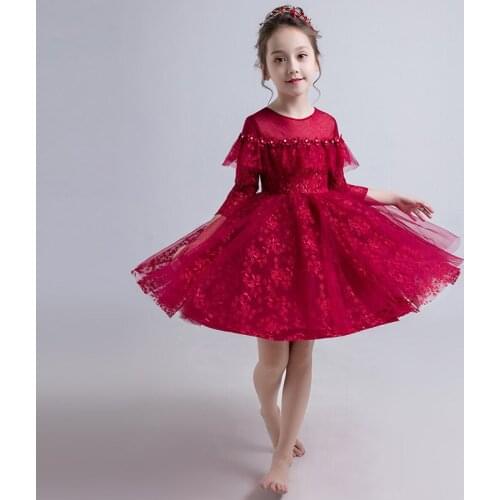Princess Red Pears Flower Girl Dresses 2019 Pageant Dresses for Girls First Communion Gowns Birthday Party Dress