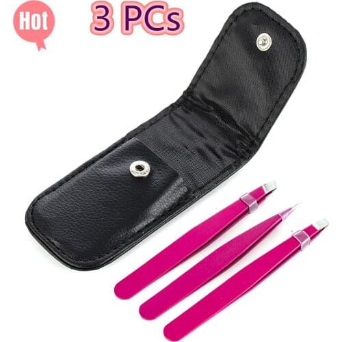 Portable 3 PCs Eyebrow Tweezers Stainless Steel Point Tip Slant Tip Hair Removal Makeup Tools Accessory Women Makeup Tools