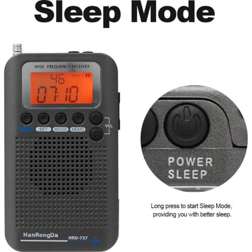 HanRongDa Portable HRD-737 Full Band Radio Aircraft Band Receiver FM/AM/SW/ CB/Air/VHF World Band with LCD Display Alarm Clock