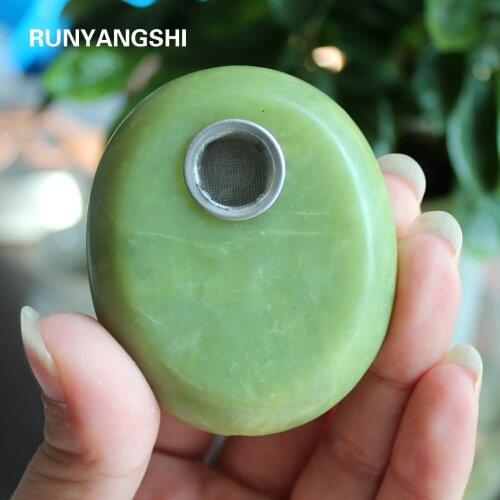 Runyangshi 1pcs Natural green jade Crystal stone Smoking Pipes healing Cigarette Pipe for Tabocco Rough Handlebar Crystal Pipe