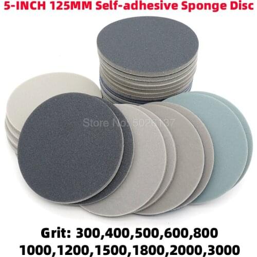 1Pcs 5-INCH 125MM Back Velvet Brushed Self-adhesive Sponge Disc Sandpaper Dry Water Sanding Paper Polishing Grinding Flocking