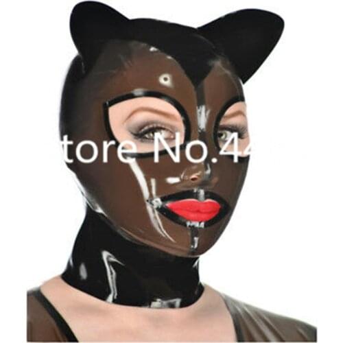Sexy Cat Woman full head latex mask rubber hood unisex fetish cosplay mask with Cute Ear sexy michael myers mask custom made