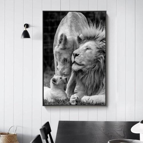 African Lions Family Black And White Canvas Art Posters And Prints Animals Canvas Paintings On the Wall Art Pictures Home Decor