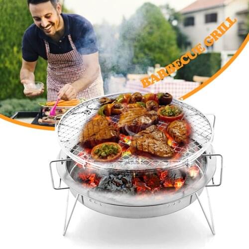 Folding Campfire Grill Round Portable Camping BBQ Grill Portable Stainless Steel Folding Grill Home Barbecue Accessories