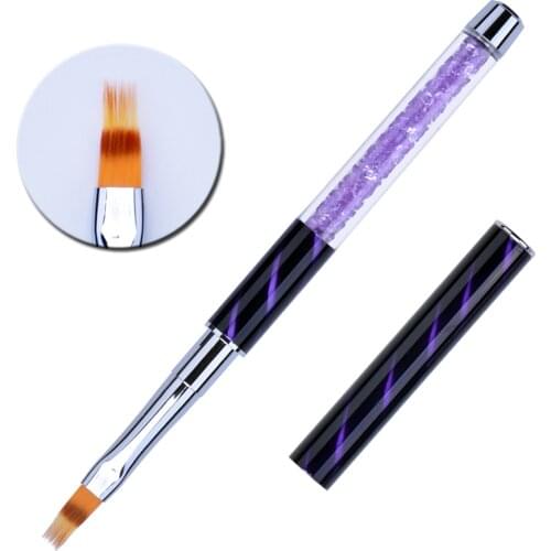 UV Pincel Gel Nails Ombre Brush Manicure Material Purple Rhinestone Handle Nylon Hair Professional Metal Nail Art Brush Tools