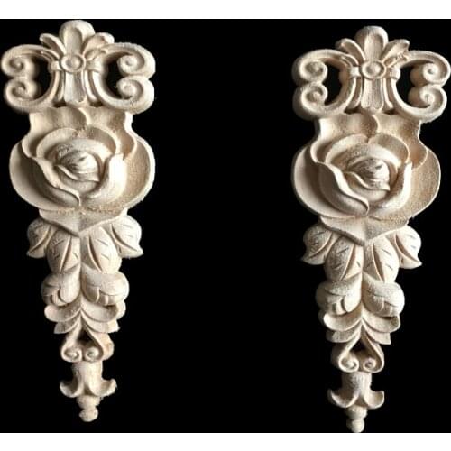 Vintage Unpainted Decorative Wood Carved Decal Corner Floral Onlay Applique Frame Doors Cabinet Furniture Figurines Decor Patch