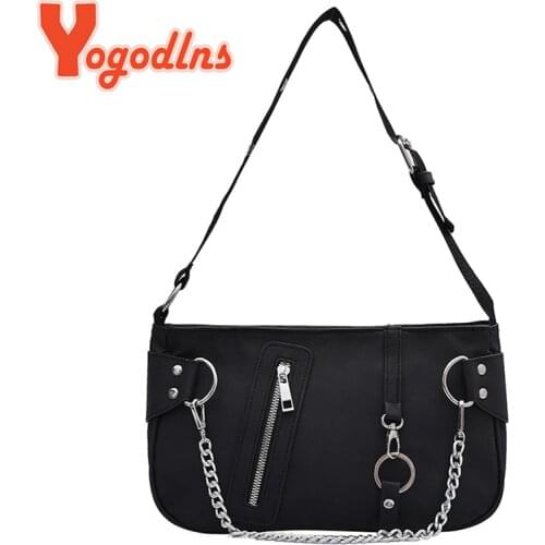 Yogodlns Fashion Baguette Bag Women Nylon Design Shoulder Bag 2021 New Armpit Bag Cool Girl Chain Underam Bag Lady Handbag bolso