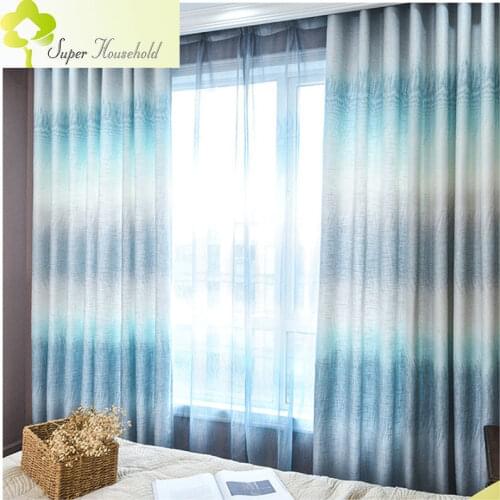 Chinese Simple linen Tulle Curtains For Living Room Kitchen Window Rainbow Gradient Striped Shade Curtain For Bedroom Drapes