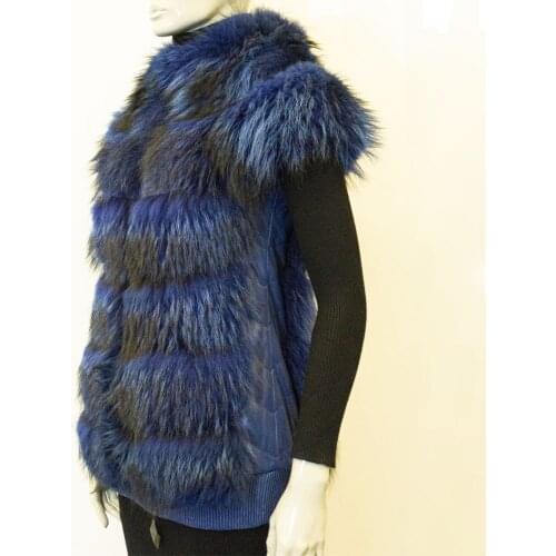 Women Autumn Winter Spring Original Natural Fox Fur Blue %100 Genuine Leather Comfortable Famale Sleeveless Fox Collar Vest