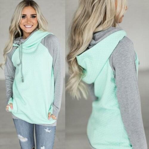 Elegant 2021 Autumn Hooeded Sweatshirt Women Patchwork Long Sleeve Pullover Streetwear Pocket Cotton Blend Hoodies S M L XL