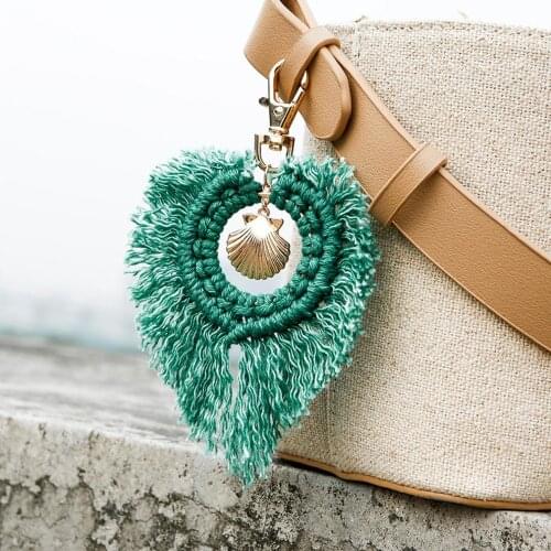 Women Tassel Macrame Keychains Keyring Shell Bag Charm Handmade Cotton Thread Key Holder Car Hanging Jewelry Gifts