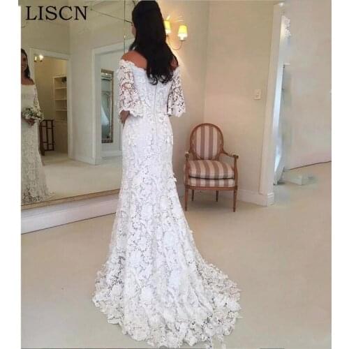 Wedding Dress Off the Shoulder Mother of Bride Dreess lace mermaid Formal Gowns White Ivory vestidos de novia 2019