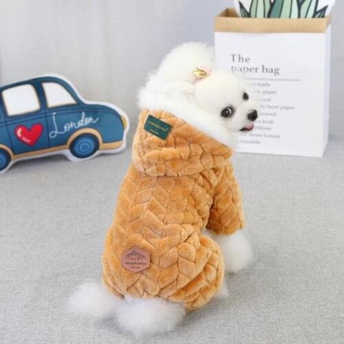 Pet Dog Winter Warm Clothes With Fur Collar And Four Legs Jumpsuit Costume Puppy Jackets Thicken Bodysuit Clothing For Small Dog