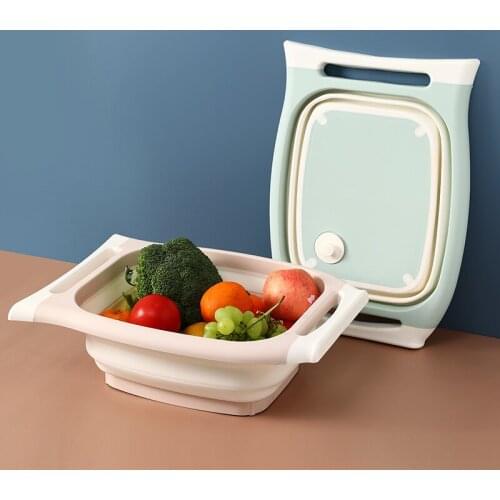 045 Household 2in1 Foldable cutting board wash basin with handle multifunctional chopping board kitchen tool