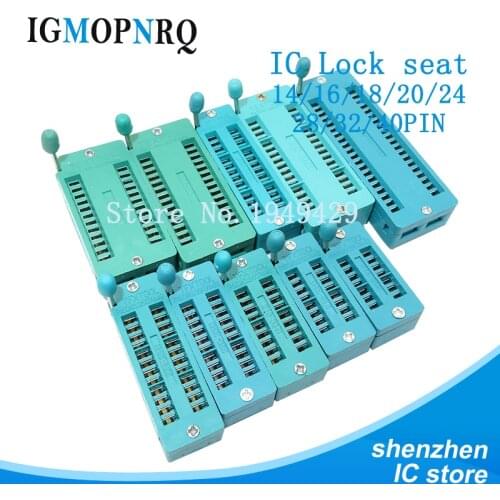 1pcs/lot 14 16 18 20 24 28 32 40 Pin 2.54MM Green DIP Universal ZIF IC Socket Test Solder Type IC lock seat zif socket
