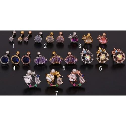 1Pc Crystal CZ Purple Gold Silver Piercing Cartilage Helix Tragus Conch Rook Helix Jewelry Stud Earring Piercing Jewellery