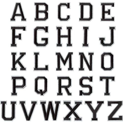 1PC A-Z White and Black English Alphabet Letters Mixed Embroidered Sew on badge Iron On Patches For Clothing Bag Pant(48MM high)