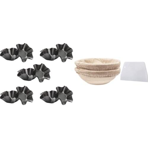 10Pcs Tortilla Pan Set(Black) & Round Set,2 Yeast Baskets for Bread and Bread Dough, Banneton Proofing Basket