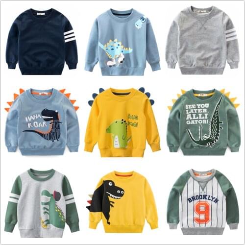 2 3 4 5 6 7 8 Years Children Sweater 100% Cotton Clothes for Boys Dinosaus Cartoon Boys Sweater Autumn Spring Clothing