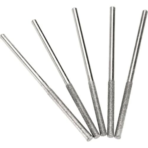 5Pcs Grit 120 Drill Diamond Grinding Head Cylindrical Flat Head Lengthened Burrs Set Grinding Polishing For Dremel Rotary Tool