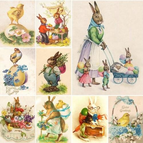 5D DIY Diamond Embroidery Animal Rabbit Cross Stitch Diamond Mosaic Easter Picture of Rhinestone Art Painting Beaded Wall Art