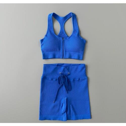 Seamless Yoga Shorts Set With Zipper Bra Crop Top High Waist Workout Shorts Sport Outfit For Women Gym Clothing Fitness Suit