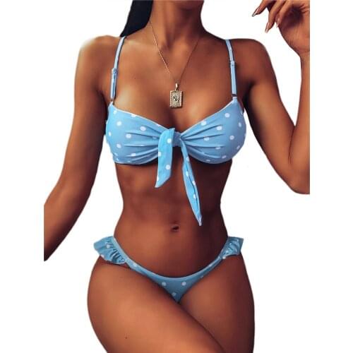 Retro Polka Dot Bikini Female Women Knot Swimsuit Split Swimwear Knotted Sexy Bikini Swimsuit Bandage Trajes De Bano Mujer
