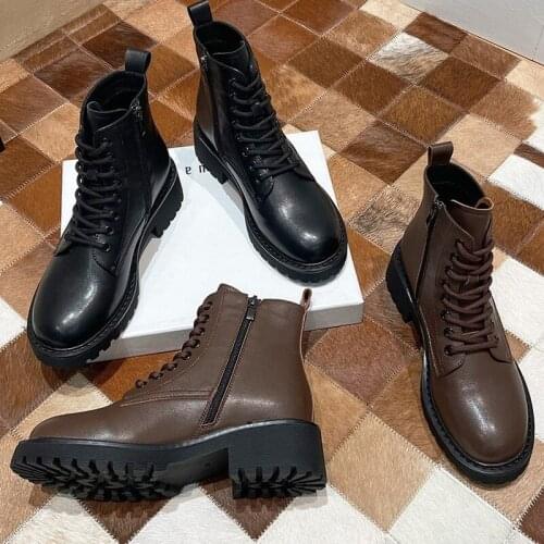 Platform Martin Boots Women Genuine Leather Shoes 2021 Fashion Side Zipper Ankle Boot Autumn Handmade Ladies Booties Botas Mujer