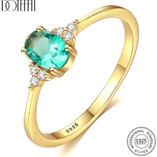 DOTEFFIL New Delicate Green Oval Topaz Bridal Wedding Rings for Women 100% 925 Silver Sterling Birthstone Promise Rings Jewelry