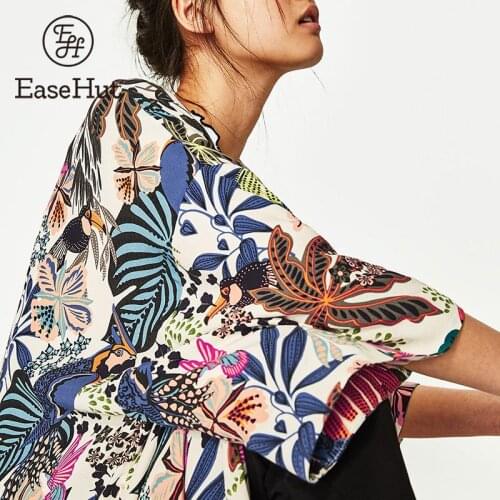 EaseHut Women Chiffon Kimono Butterfly Birds Leaves Printed Open Front Loose Casual Tops Thin Bikini Cover Up Cardigan Green