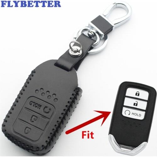 FLYBETTER Genuine Leather 3Button Keyless Entry Smart Key Case Cover For Honda Vezel/City/Civic/Jazz/BRV/HRV Car Styling L394