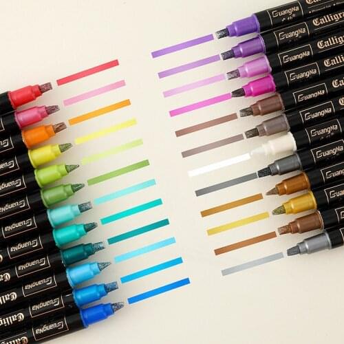 Graffiti Metallic Marker Pens Dual Tip 24 Colors for Card Making Rock Painting Album Scrapbook Metal Wood Ceramic Glass