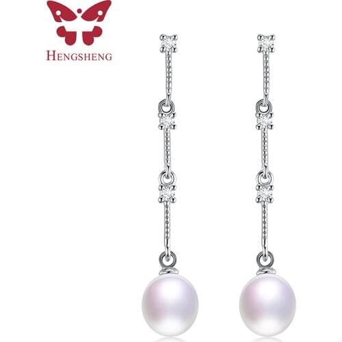 HENGSHENG Rearl Natural Drop Pearl Earrings For Women,Zircon Drop Earrings,White/Pink//Black Freshwater Pearl,Fashion Jewelry